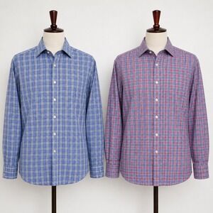 Charles Tyrwhitt Mens Classic Fit Plaid Dress Shirt x2 Blue Red 15.5 35 Non Iron